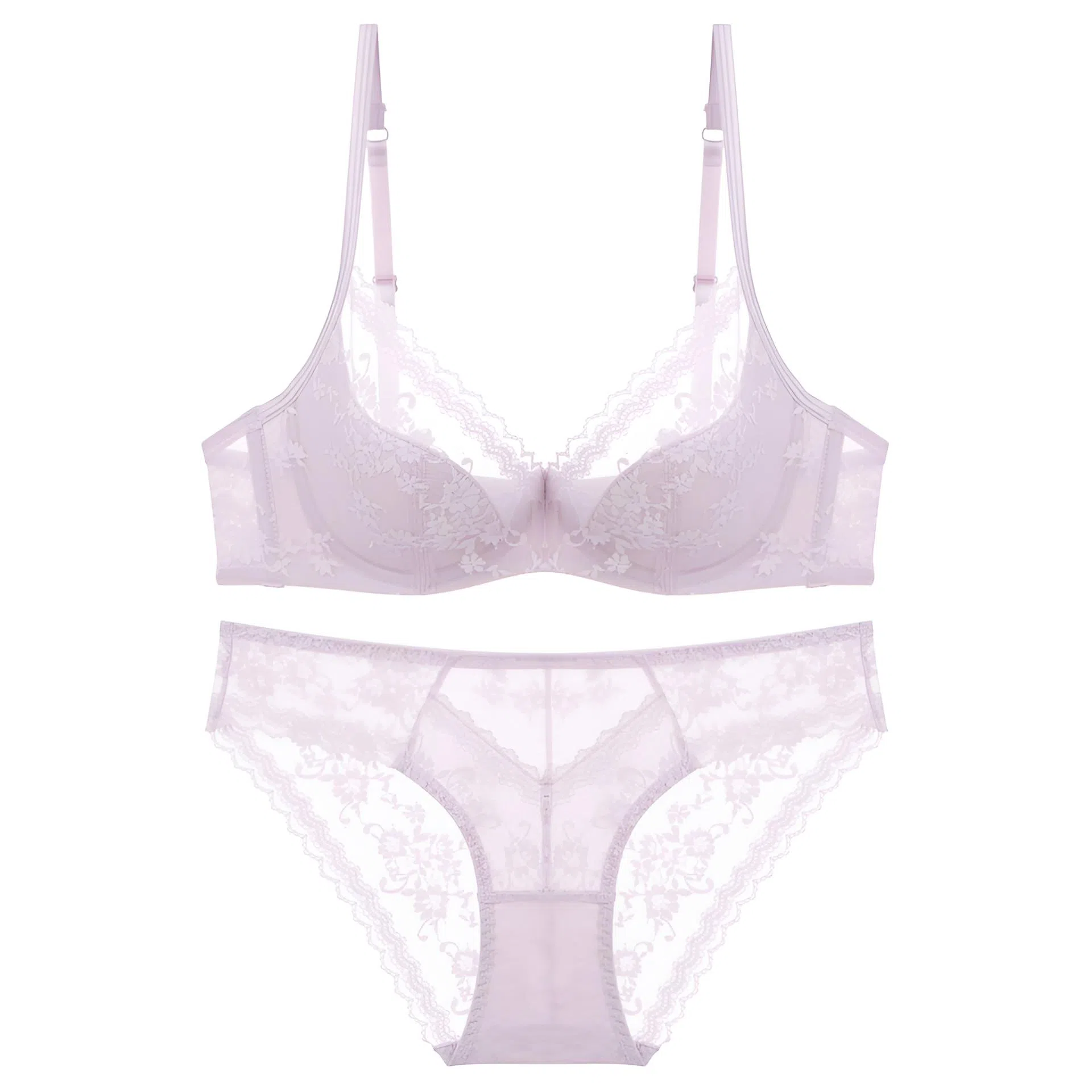 潞优野 纯欲薄杯蕾丝大胸显小防下垂性感内衣裤套装 女款