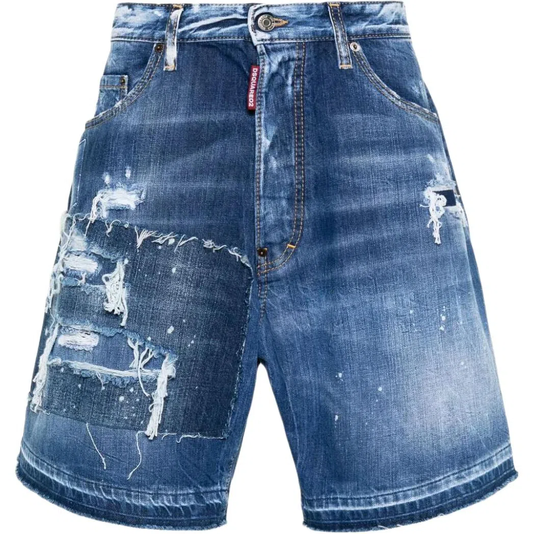 DSQUARED2 FW23 Mid-Rise Distressed Denim Shorts Blue