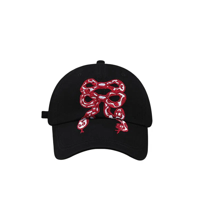 艾佳微 韩国小众蛇形蝴蝶结刺绣防晒百搭 棉 鸭舌帽 男女同款情侣款