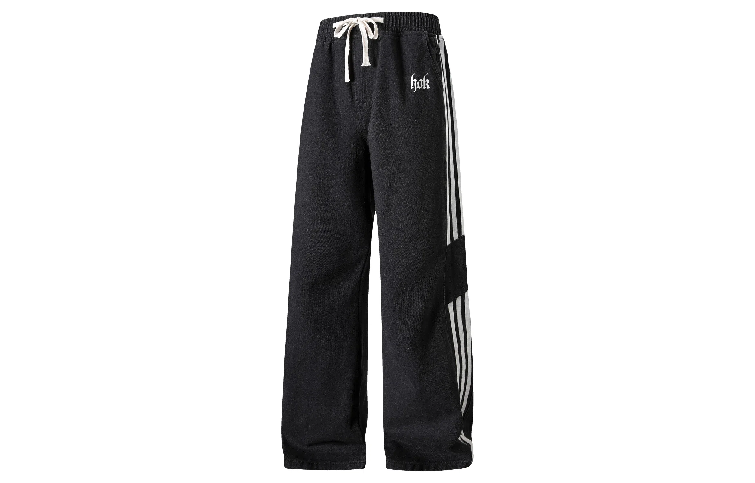 王者荣耀 美式复古三杠条纹长裤宽松舒适高街痞帅炸街休闲时尚百搭直筒阔腿牛仔裤 男女同款