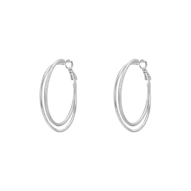 芒果饰品 冷淡风银色双层圈圈大耳圈素圈耳饰 铜 耳环 女款