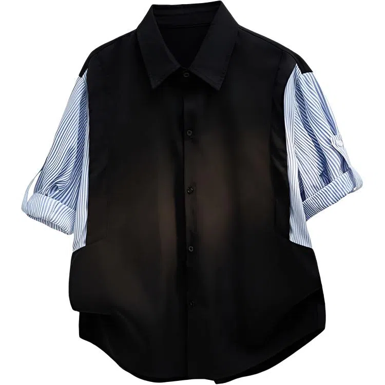Big Check Black Cat Summer Short Sleeve Shirt