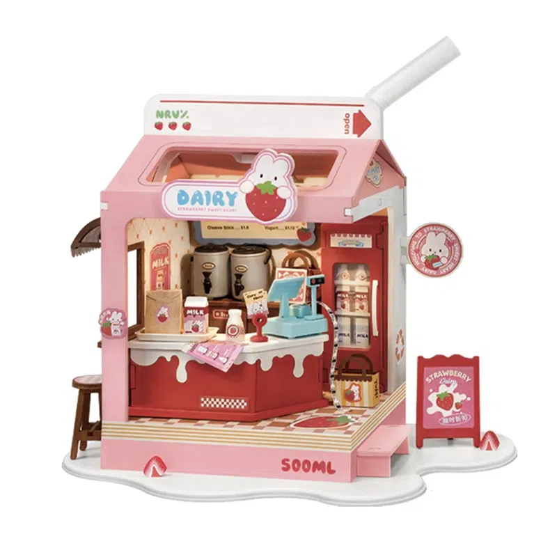 格薇拉 熊仔家 草莓甜心 手工小屋面包盒子牛奶盒子 拼装模型