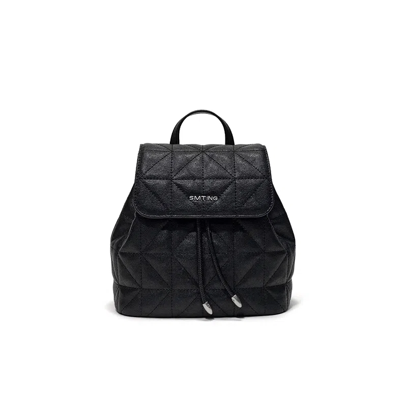 西木汀 眷念 小众设计高级感学院风百搭休闲通勤 牛皮 双肩包 大号 女款 深邃黑/古银色