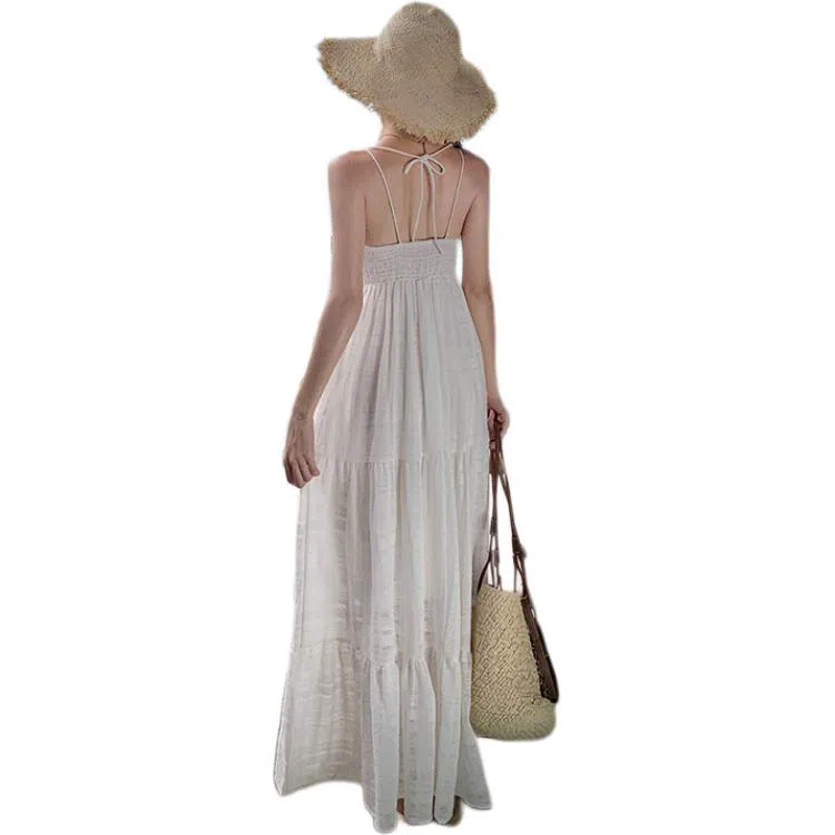 黛尔佳人 露背裙子女士长裙迷人 无袖连衣裙 女款