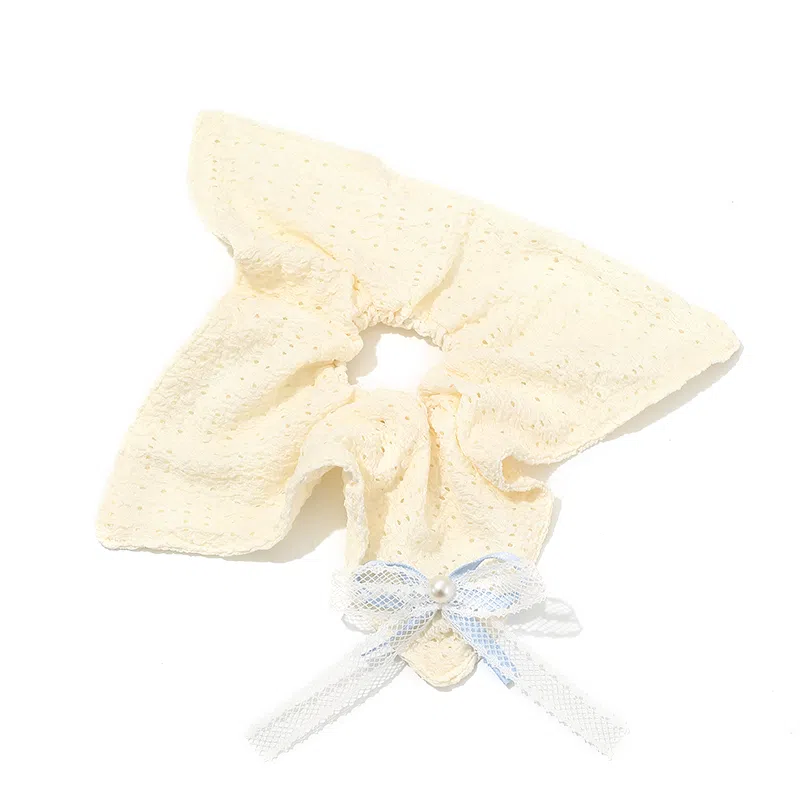 如花梦 韩系蝴蝶结米色蕾丝高级感慵懒风 布艺 发圈 女款