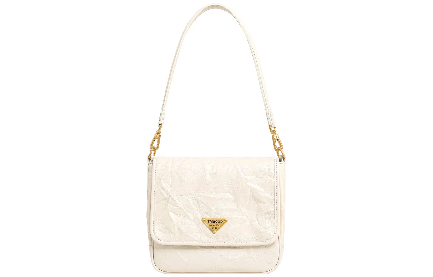 妙迪 简约褶皱百搭设计感 牛皮 单肩包 女款 奶油白