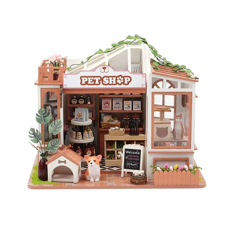 格薇拉 宠物商店 手工木质小房子 拼装模型