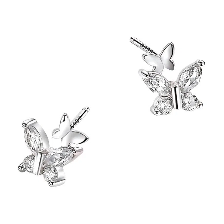 Silver Bow Zircon Earrings