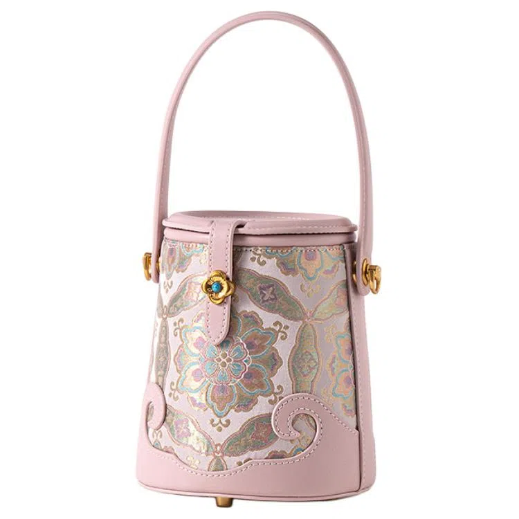 上海故事 新中式国风宋锦 刺绣图案 牛皮 水桶包单肩手提包 女款 多色