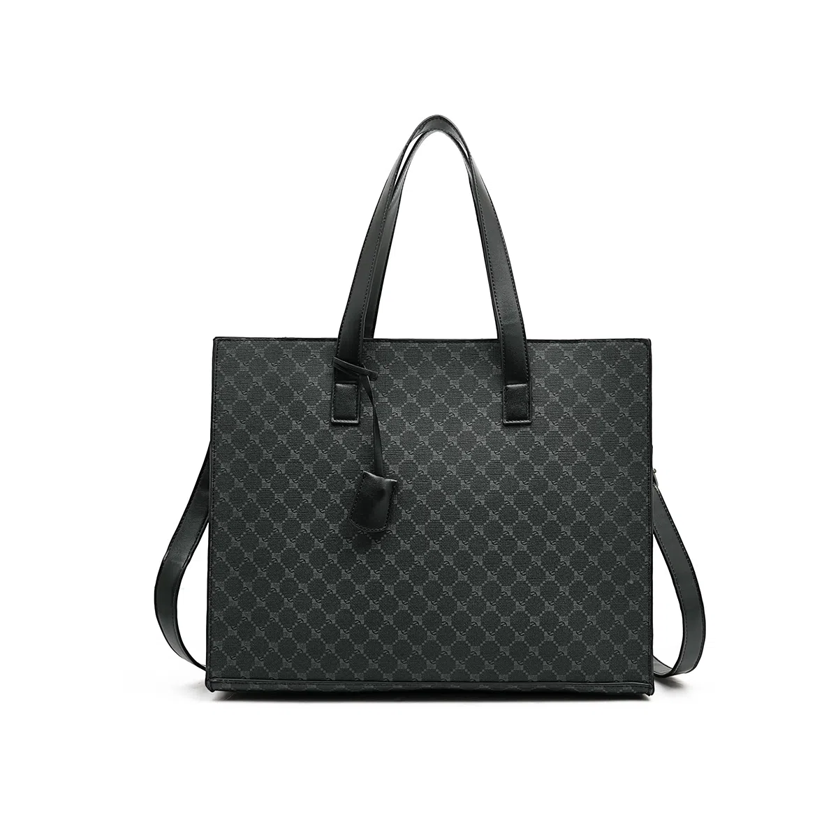 老人头 通勤百搭简约小众设计上班单肩包 合成革 斜挎包 男款 黑色-棋盘格