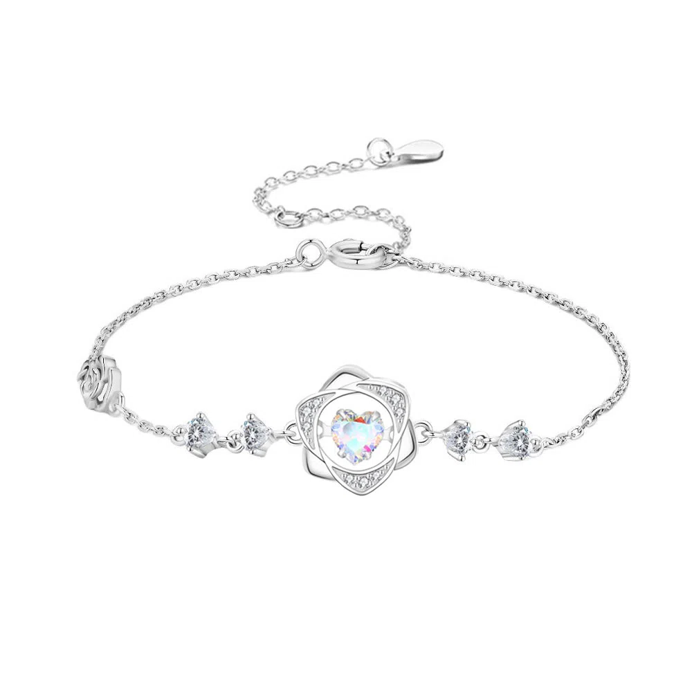 【S999足银纯银】 七好美银 心动玫瑰 精致轻奢时尚优雅温柔浪漫小清新 简约小众高级感设计 日常通勤百搭 琉璃 手链 女款