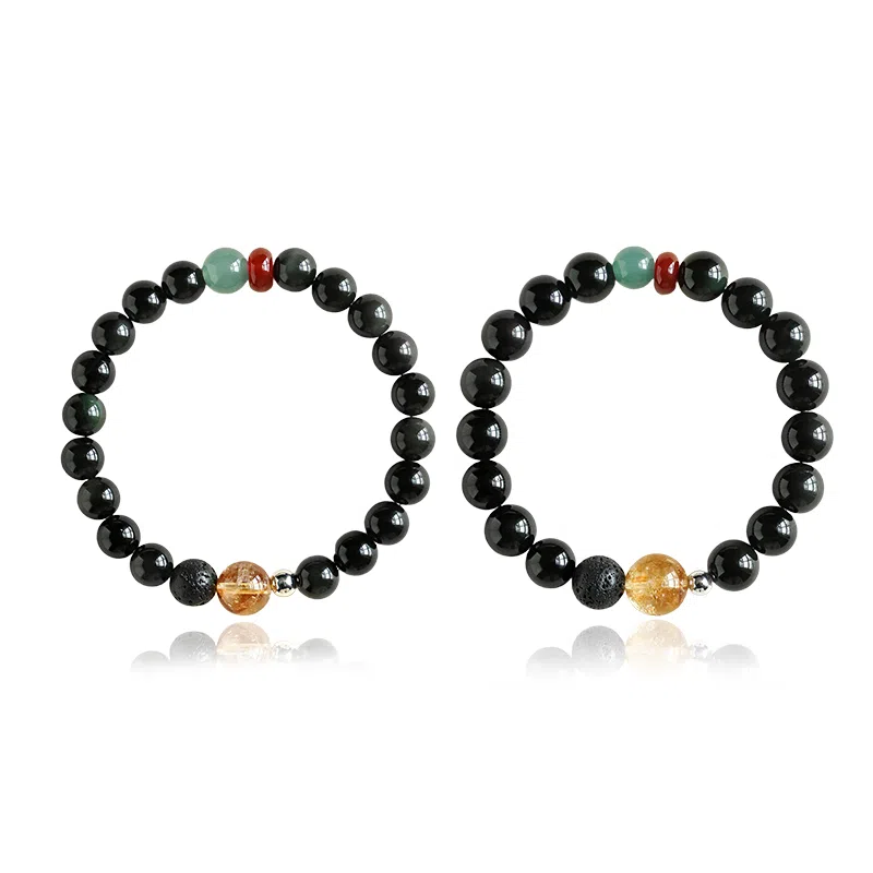 【佳偶天成 I 矢志不渝】 永恒旋律 增财增情 情比金坚 新中式国风转运珠 精致浪漫小众设计高级感日常百搭好运 黑曜石 手串 男女同款情侣款