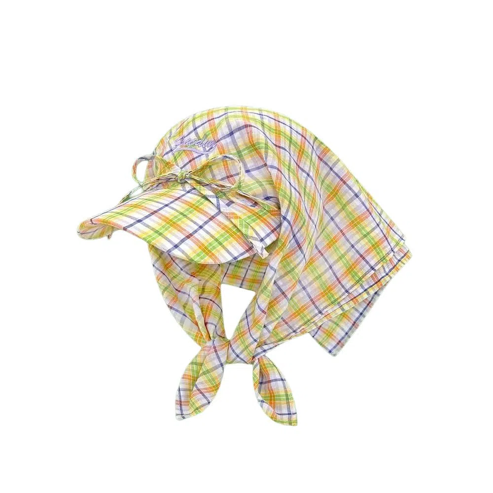 艾佳微 韩系个性复古格子头巾夏季遮阳街头拍照绑带三角巾潮  聚酯纤维 防晒帽 男女同款情侣款