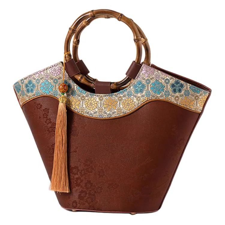 上海故事 香云纱新中式国风 桑蚕丝 手提包 女款 浅咖棕/深灰色