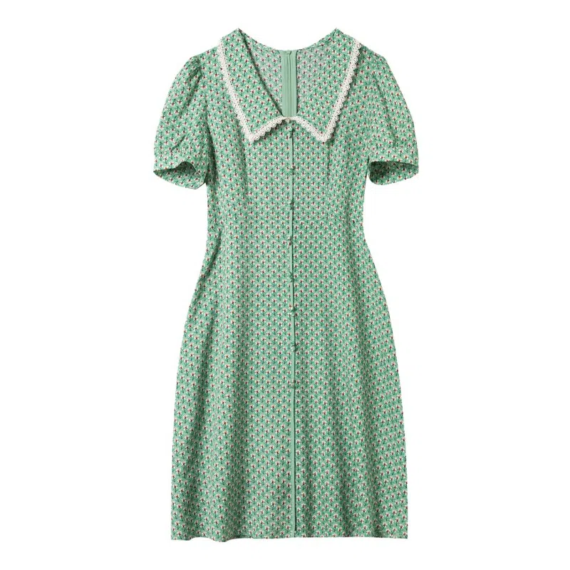 【dme】碎花娃娃领短袖连衣裙 绿色