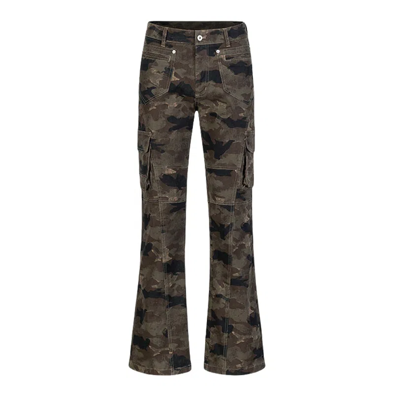 布客行 美式复古潮牌多口袋迷彩裤 微喇直筒阔腿多种版型可选 时尚百搭显高显瘦牛仔裤 男女同款
