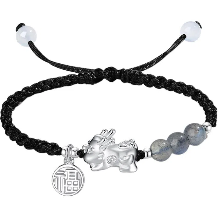 福茹记 貔貅纳福 招财好运恋爱手工编织手绳 新中式古风配饰显白红色黑色本命年 玉髓 手链 男女同款情侣款