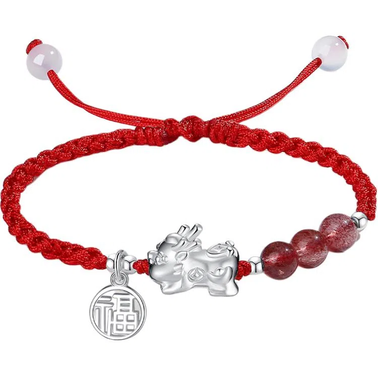 福茹记 貔貅纳福 招财好运恋爱手工编织手绳 新中式古风配饰显白红色黑色本命年 玉髓 手链 男女同款情侣款