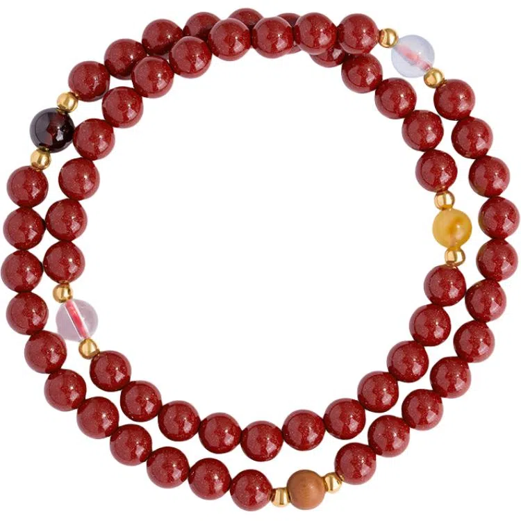 福茹记 五行多宝 金木水火土五色新中式双圈珠串 转运珠 平安纳福#好运 本命年显白 朱砂 手串 女款