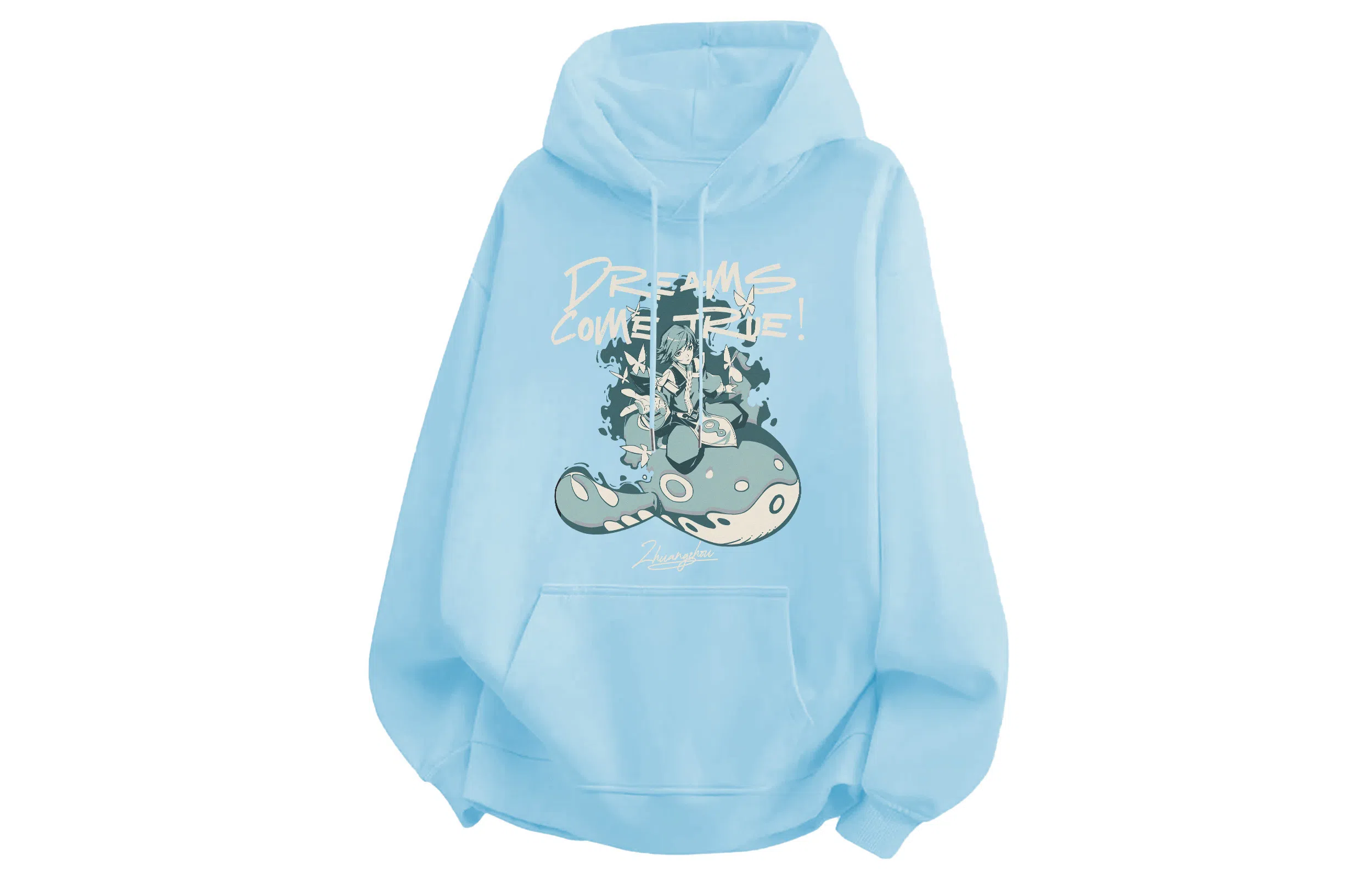 王者荣耀 美式高街字母人物落肩款宽松舒适透气学生党青少年百搭时尚连帽卫衣 庄周款 男女同款