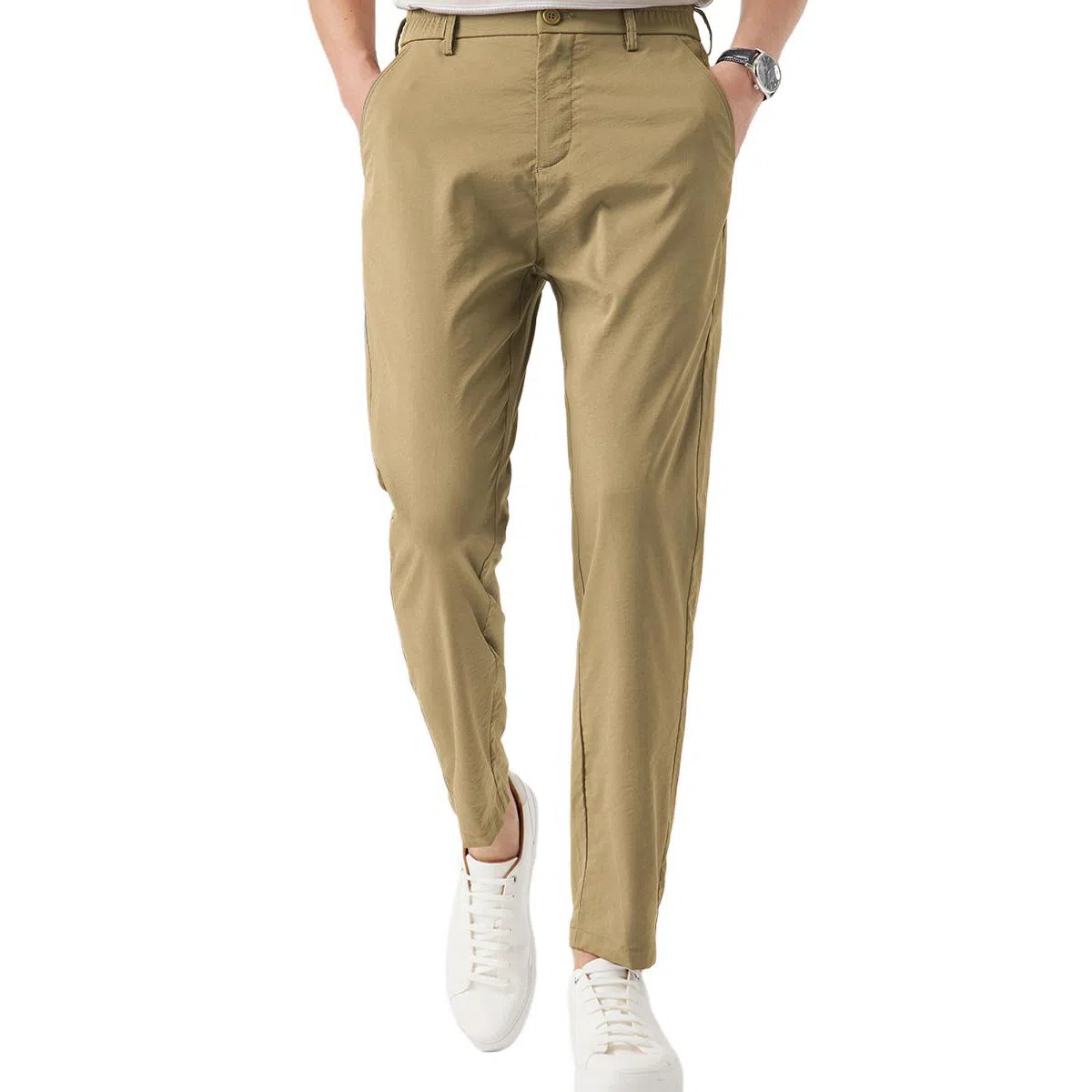 红豆 纯色中腰透气九分休闲裤 男款