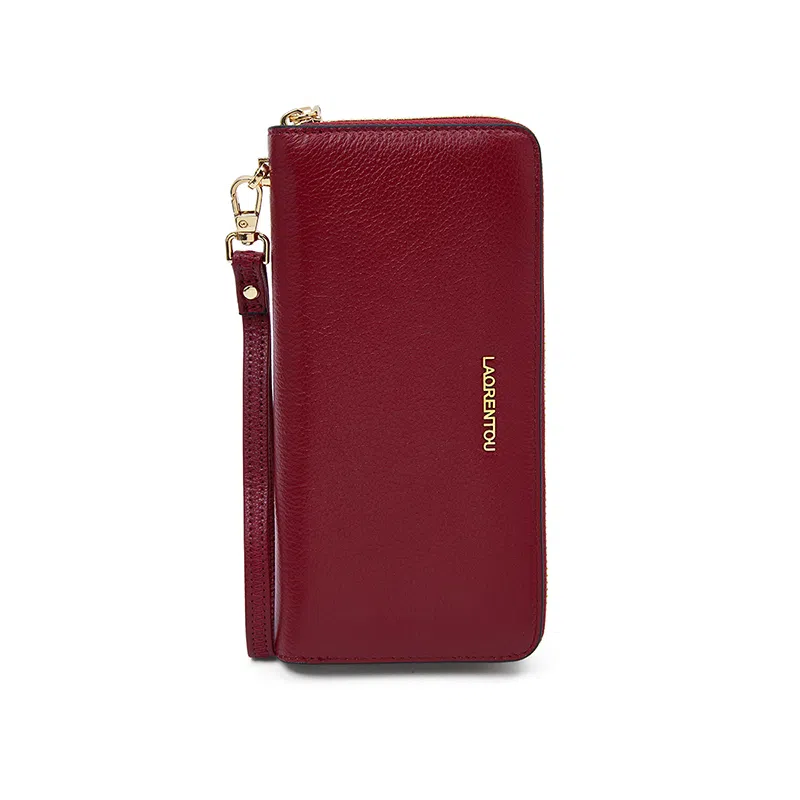 老人头 时尚简约高级质感百搭通勤多卡位票夹卡包 头层牛皮 钱包 女款 黑色/红色