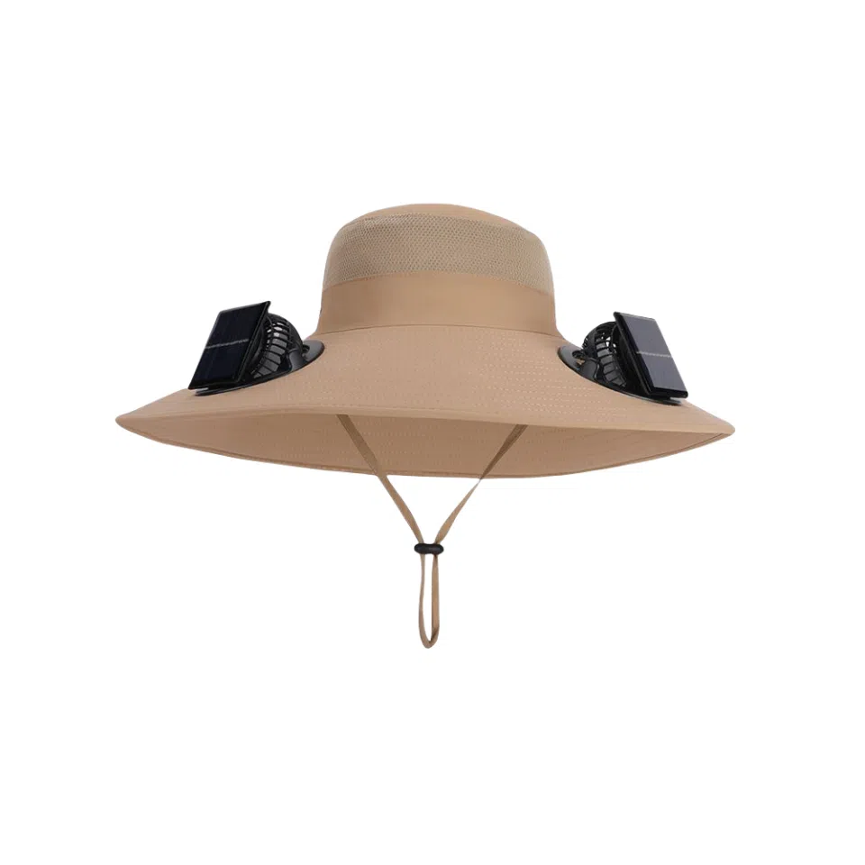 图涂丫 太阳能双风扇大檐透气户外登山钓鱼防晒 涤纶 渔夫帽 男女同款情侣款