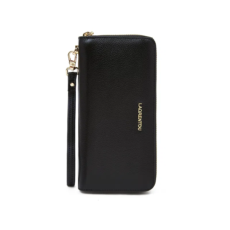 老人头 时尚简约高级质感百搭通勤多卡位票夹卡包 头层牛皮 钱包 女款 黑色/红色