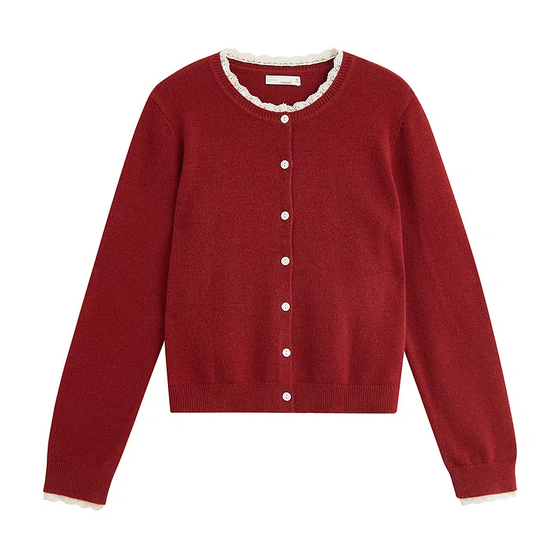 茵曼 简约通勤复古花边绒感针织衫 女款