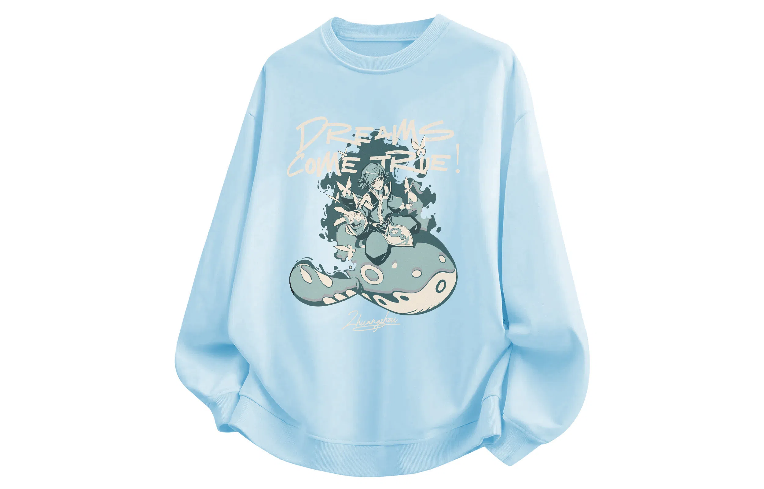 王者荣耀 卡通英雄形象英文字母美式高街落肩款宽松舒适透气帅帅青少年无性别百搭时尚潮流圆领卫衣 庄周款 男女同款