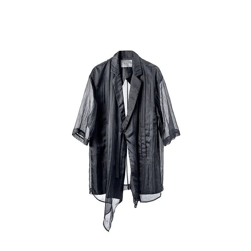 Huanzhe Sheer Short Sleeve Blazer Black