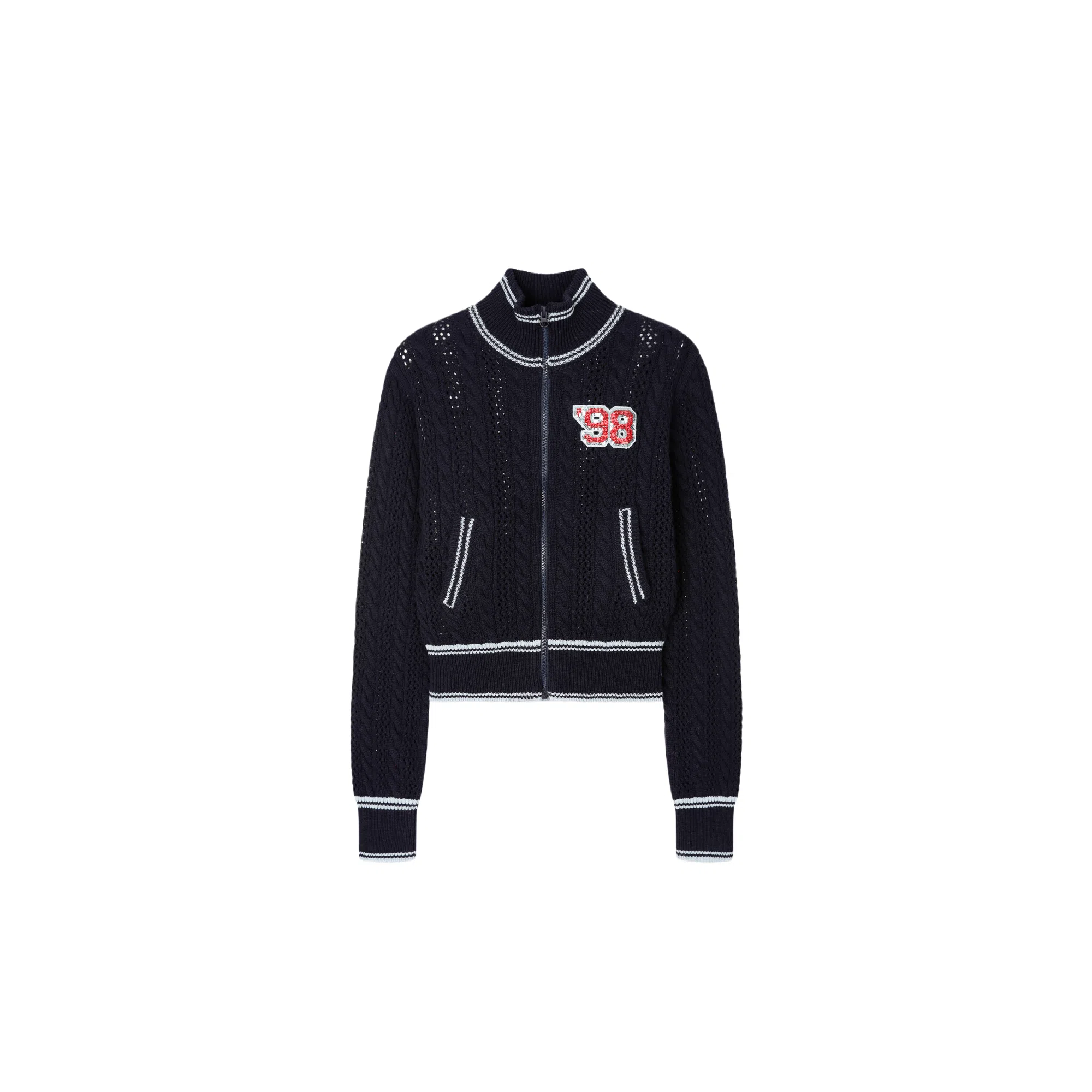 SCULPTOR Knitted Cable Track Zip-Up NavyBlue