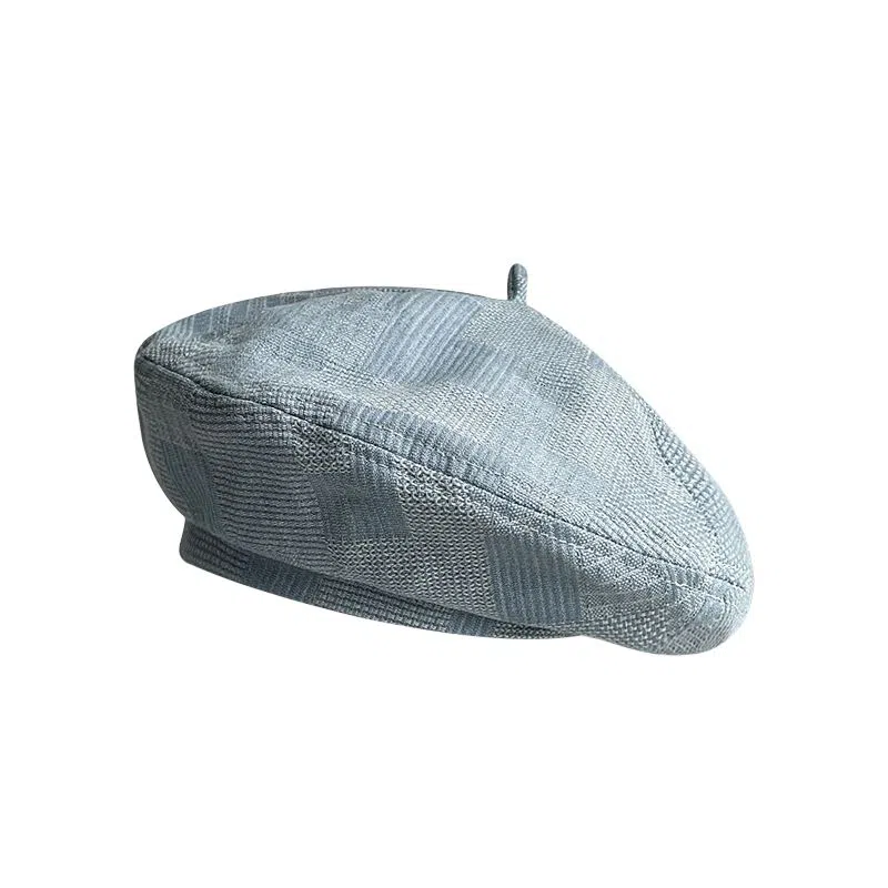 艾佳微 日系文艺复古肌理感格纹八角帽子街拍百搭显脸小画家帽 牛仔布 贝雷帽 男女同款情侣款