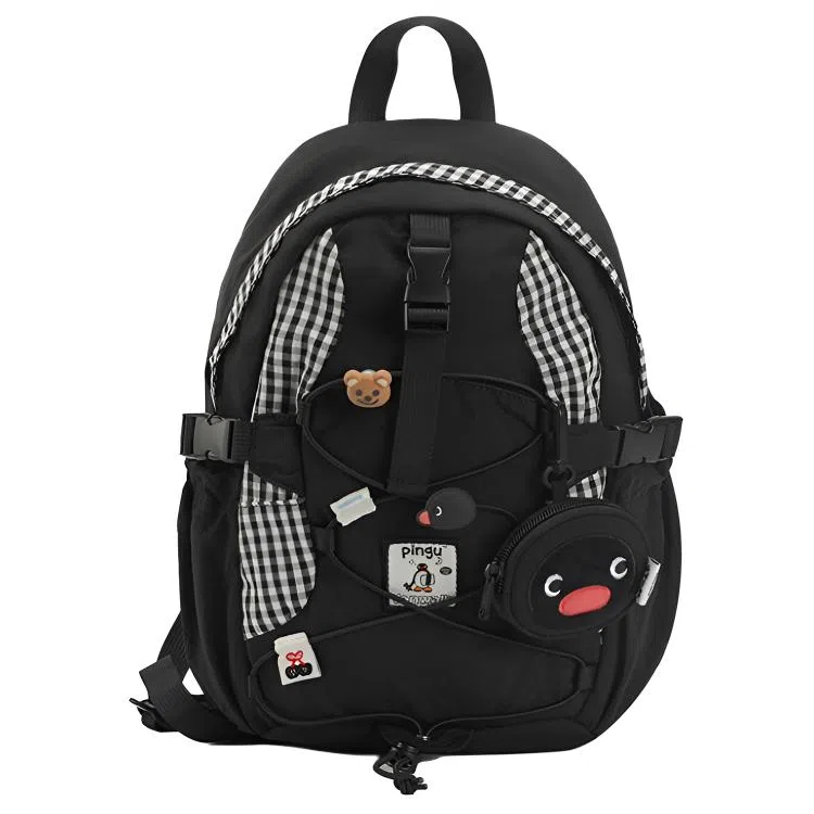 VANWALK Pingu Backpack Large Black White Plaid