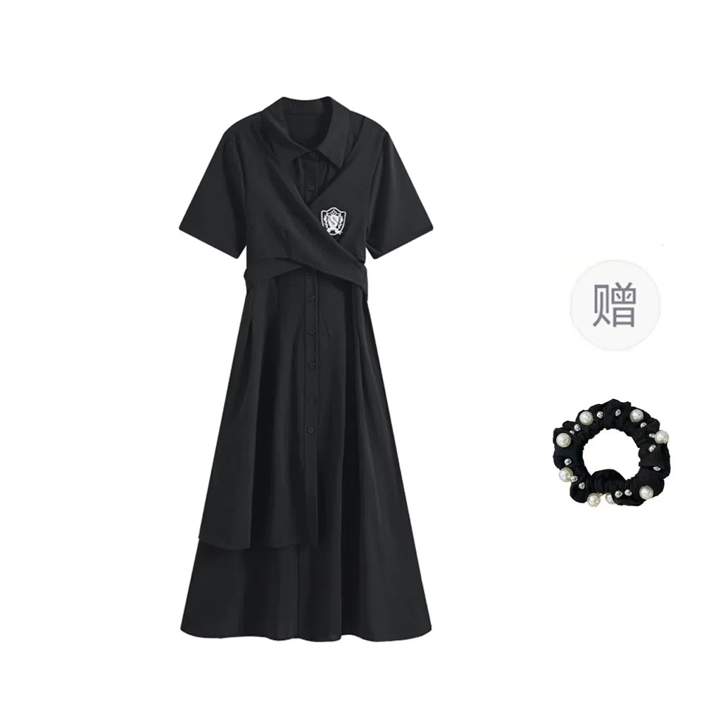 雾闪闪 简约百搭舒适短袖连衣裙 女款