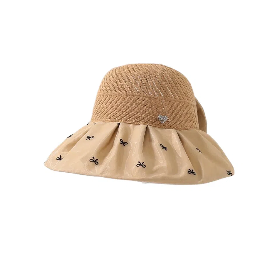 图涂丫 空顶透气蝴蝶结爱心刺绣百搭 涤纶 防晒帽 男女同款情侣款