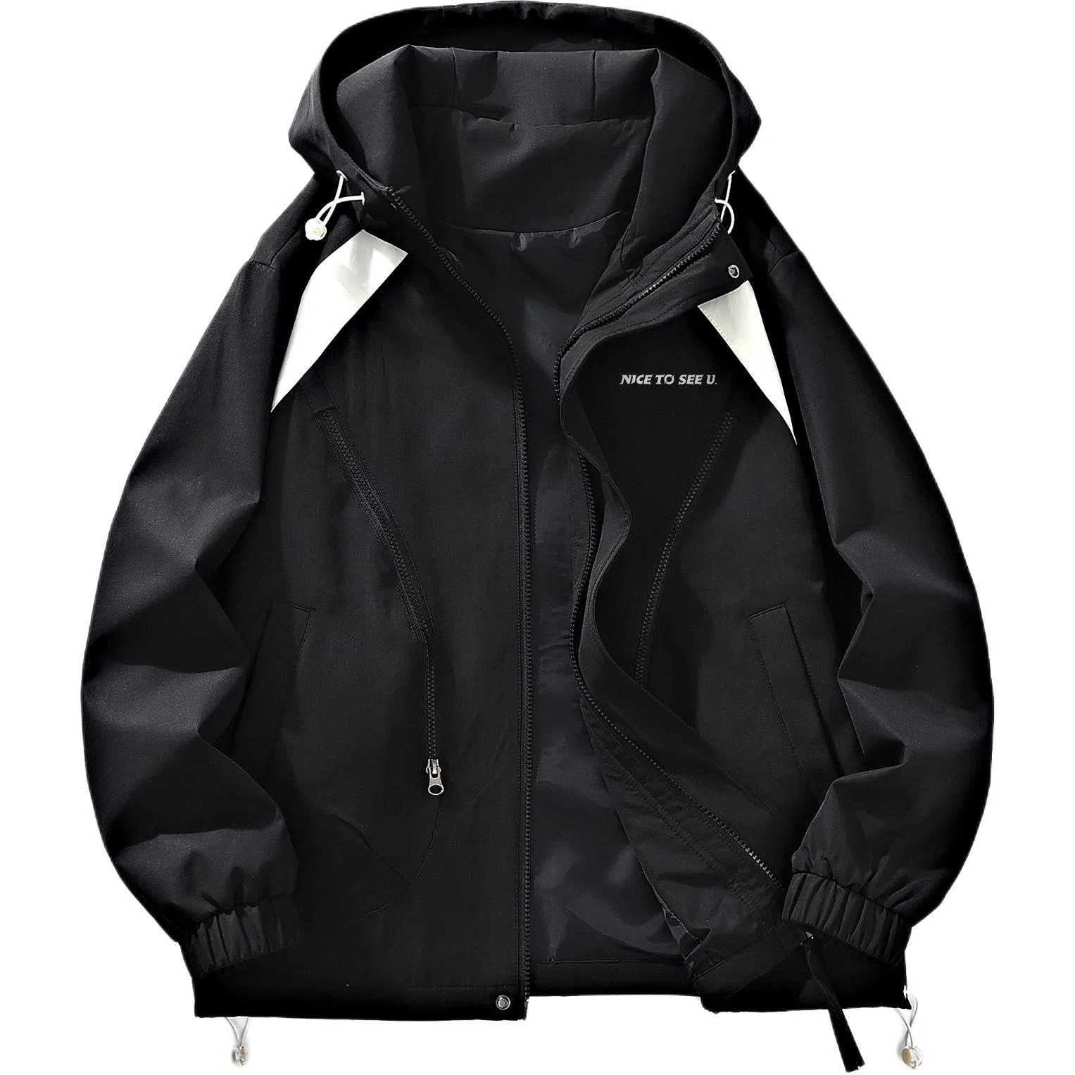 王者荣耀 美式复古多口袋拼接撞色连帽外套户外运动爬山百搭时尚夹克衫 标语款 男女同款