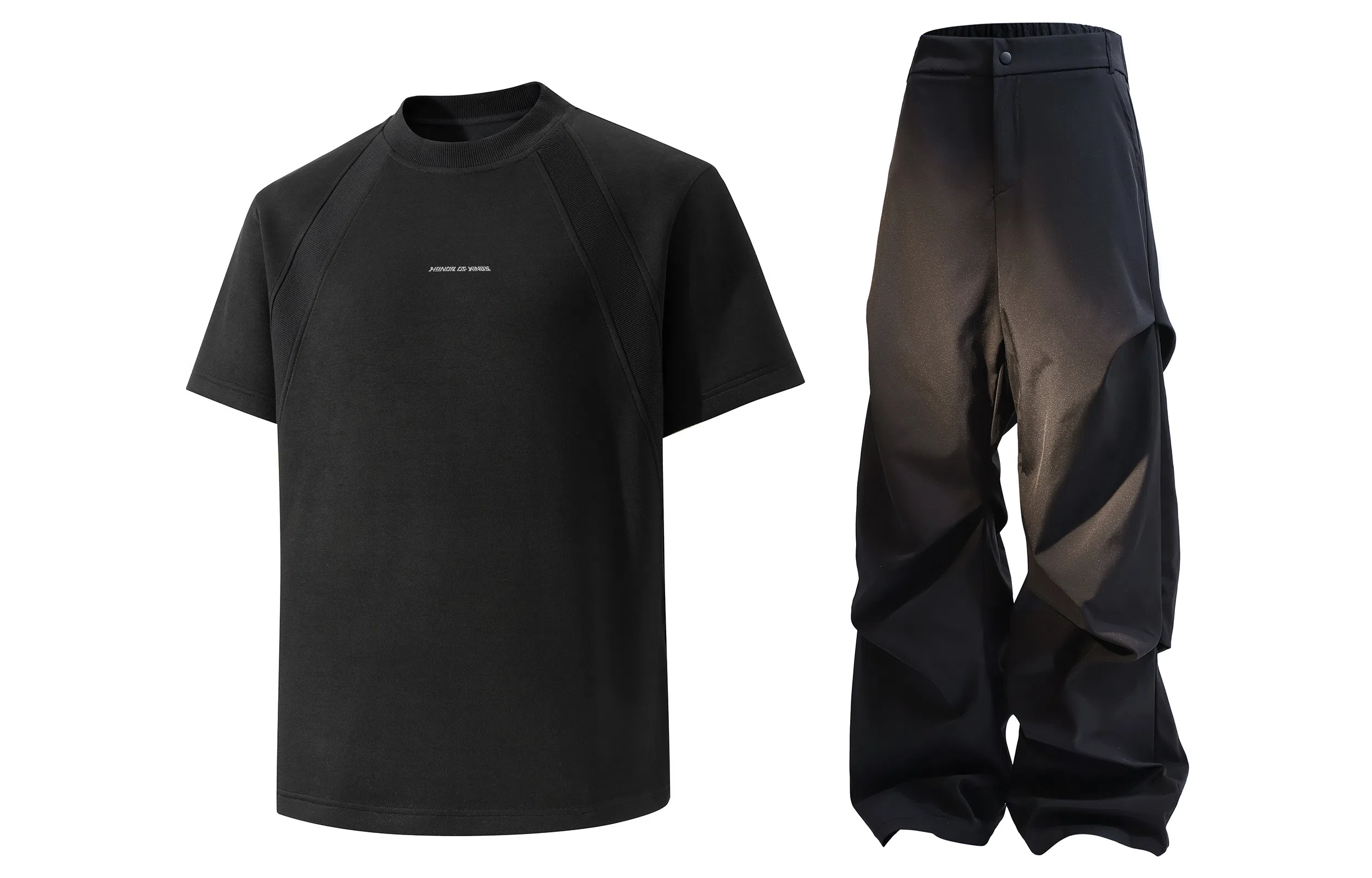 王者荣耀 美式复古字母拼接圆领短袖上衣褶皱长裤两件套宽松舒适透气高街痞帅百搭时尚休闲运动套装 标语款 男女同款