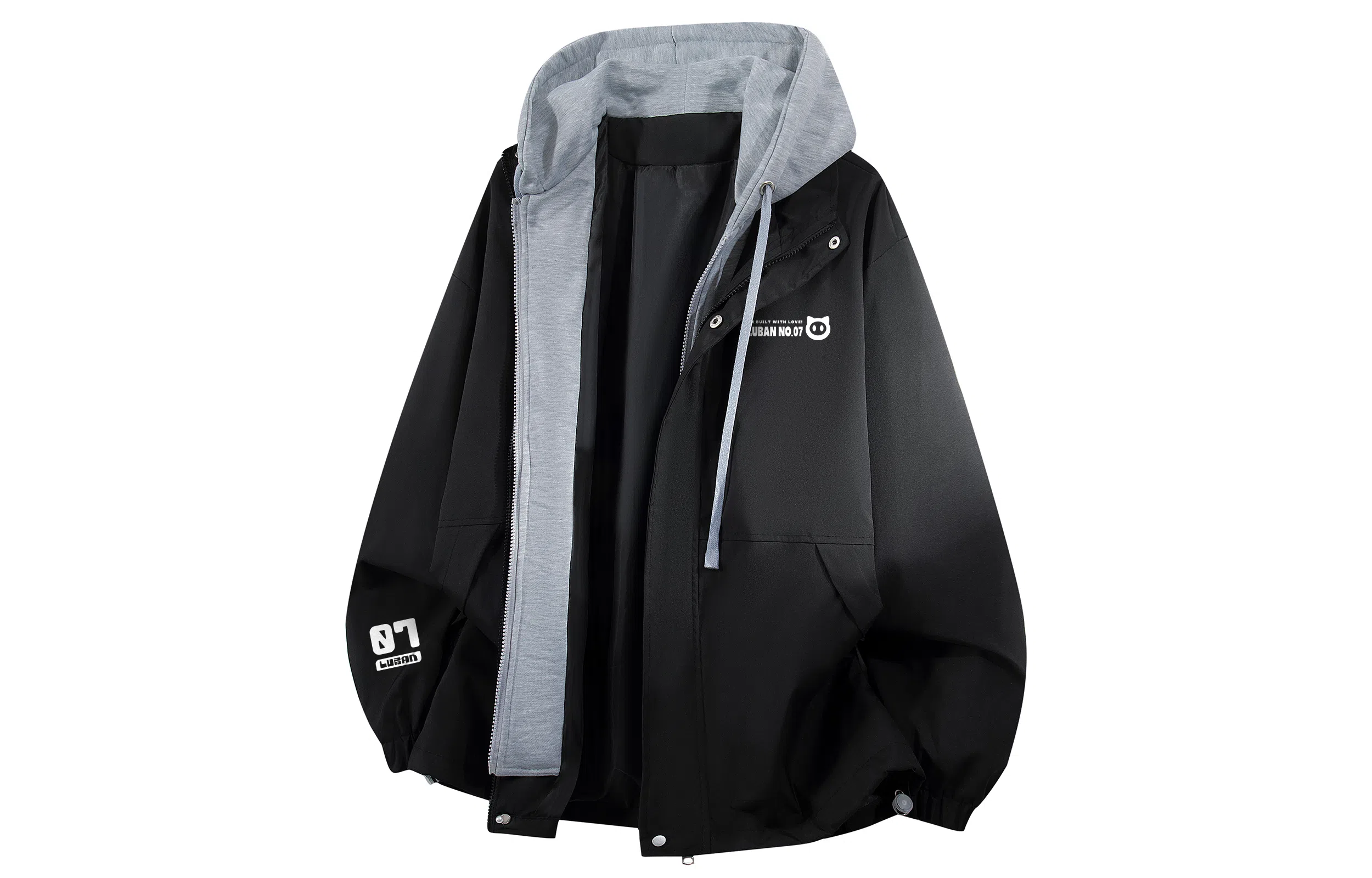 王者荣耀 鲁班七号星空梦想款 美式复古高街假两件基础款撞色拼接连帽长袖高级感户外运动休闲宽松通勤百搭外套夹克 男女同款