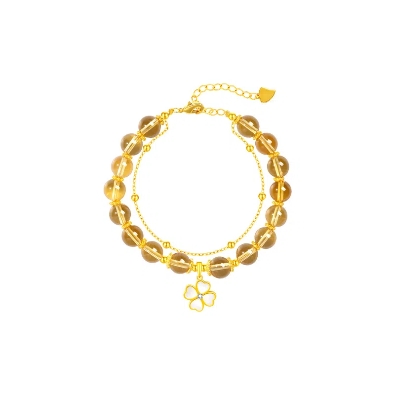 法思梵 复古中式风国潮小众设计 招财纳福幸运四叶草 #聚财好运 黄水晶 手链 女款