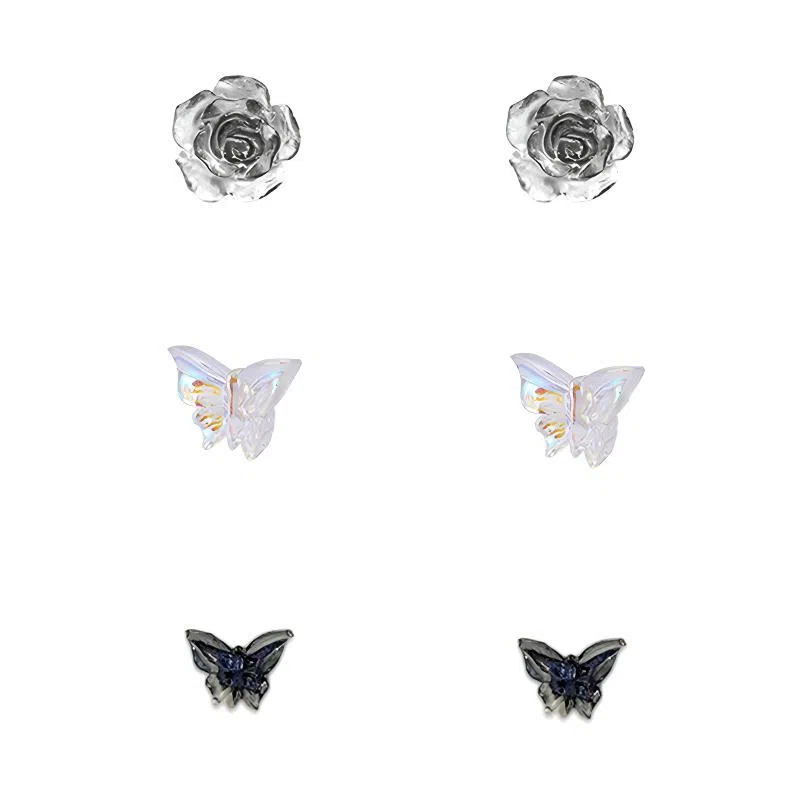 【无耳洞福利】 千桐 磁吸六件套梦幻魅蓝蝴蝶山茶花耳饰甜美气质百搭精致高级小巧设计 亚克力 耳钉 男女同款情侣款