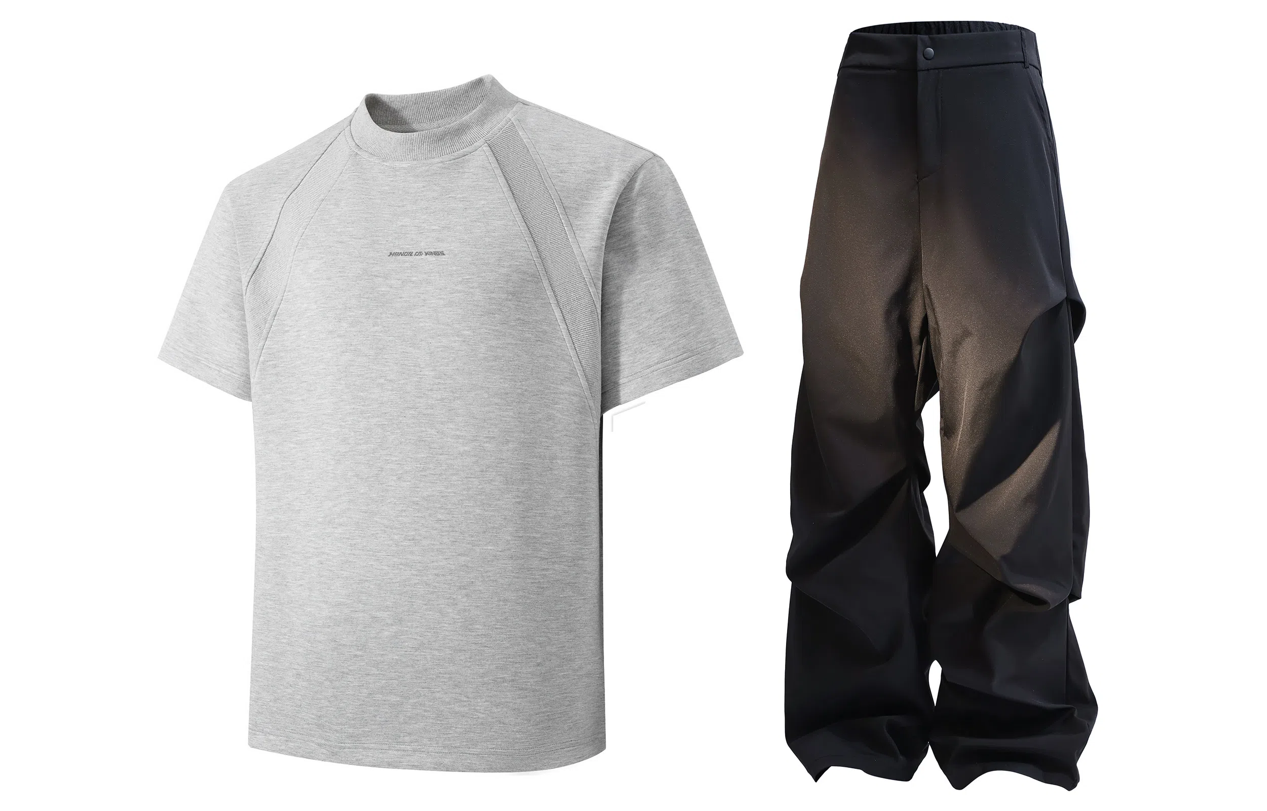 王者荣耀 美式复古字母拼接圆领短袖上衣褶皱长裤两件套宽松舒适透气高街痞帅百搭时尚休闲运动套装 标语款 男女同款