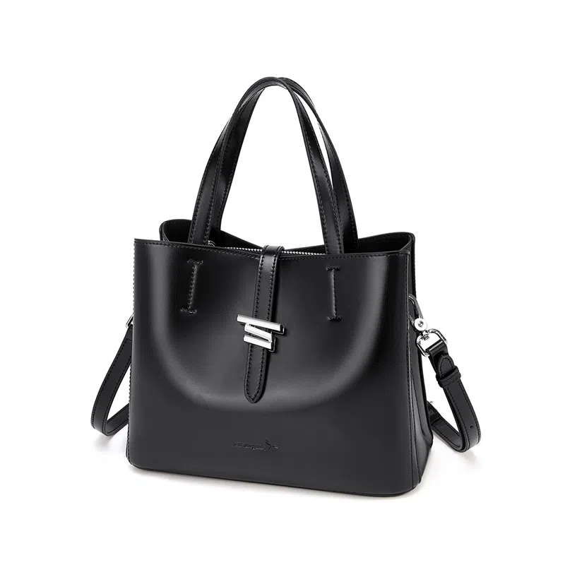 红蜻蜓 大容量休闲上班通勤水桶包  牛皮  手提包斜挎包单肩包 常规 黑色/咖啡色