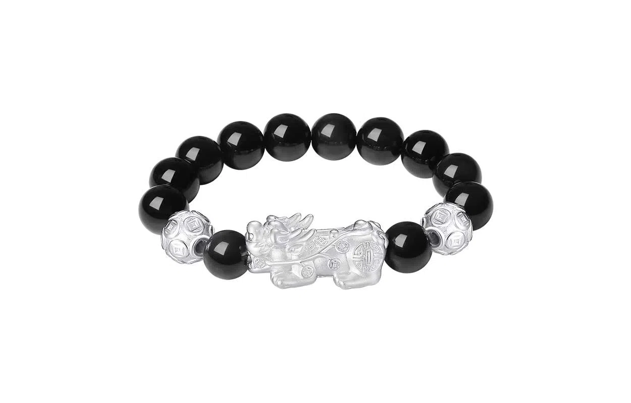 百利金 貔貅金钱珠 招财纳福吉祥顺遂国潮新中式简约精致经典百搭小众设计霸气吞金兽可调节转运珠手饰 黑曜石 手串 男女同款情侣款