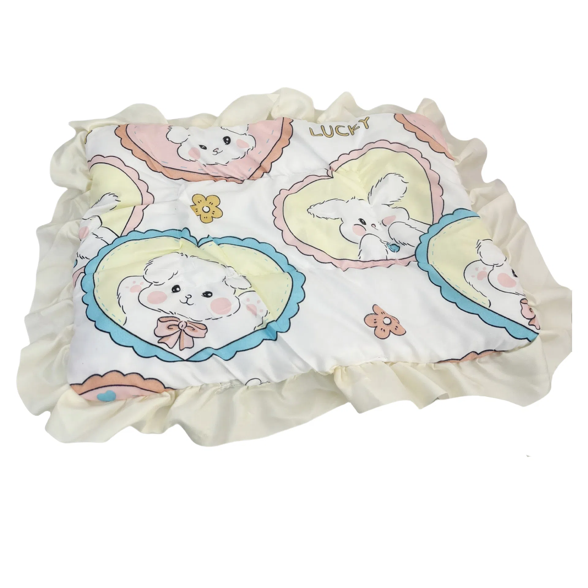 图米鱼 棉花娃娃娃用收纳盒娃床垫子 公仔提篮摇篮花边垫 玩偶周边