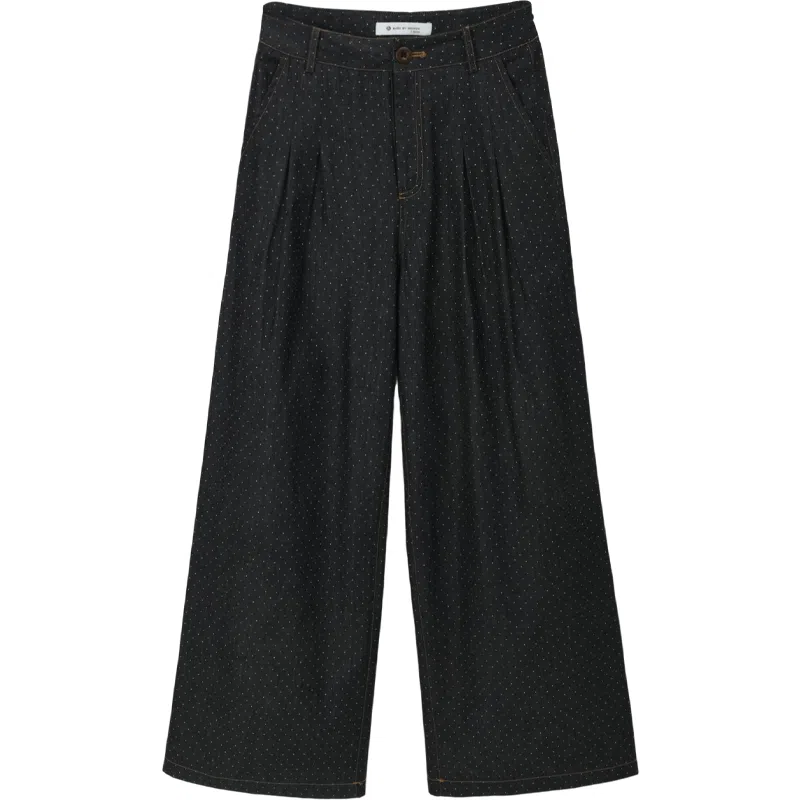 谜秀 复古深蓝夏季通勤长裤牛仔裤 女款