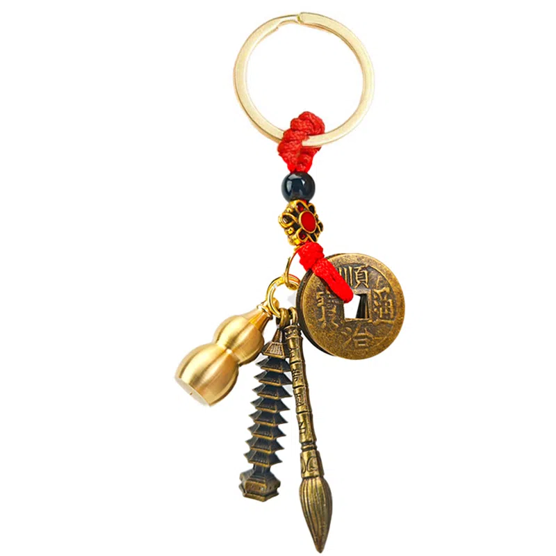 【登文昌塔明志，执文昌笔成文】 零界 新中式国潮风五帝钱高档钥匙扣上开口葫芦可装朱砂 金属 挂件 男女同款情侣款