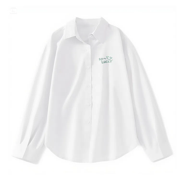 棉致 幸运眨眼笑脸纯色简约高级感正装休闲通勤内搭宽松落肩丝滑柔软长袖衬衫 男女同款