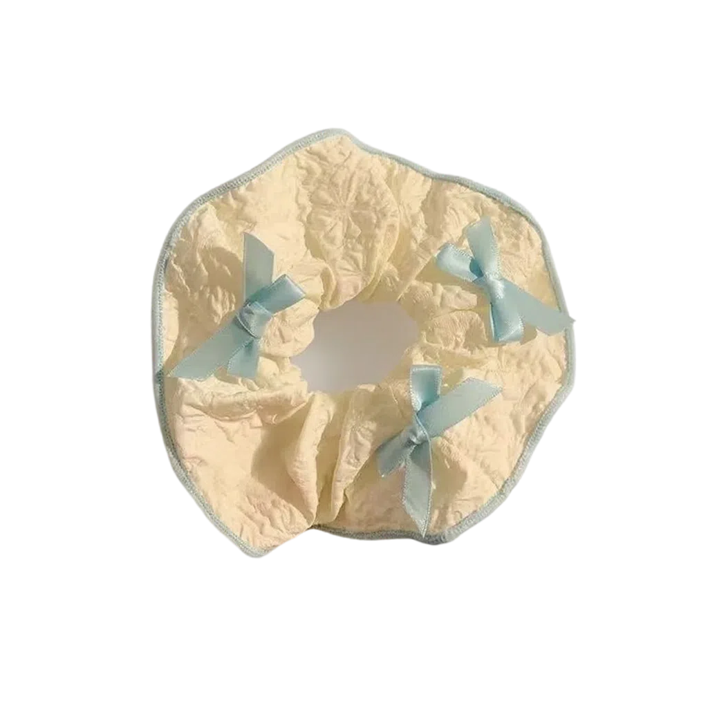 希铃 淡淡奶黄奶蓝蝴蝶结 纹理布料 发圈 女款